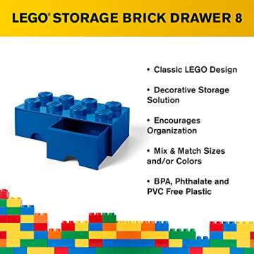 Room Copenhagen LEGO Brick Drawer, 8 Knobs, 2 Drawers, Stackable Storage Box, Bright Blue (40061731)