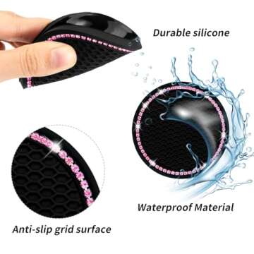 Car Coasters, Senose Bling Car Accessories for Women, Universal 2.75" Anti-Slip Silicone Cup Holder Coasters for Car, Cute Diamond Vehicle Interior Decor (Black Pink, 2 Pack)
