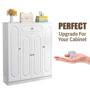 SHINY HANDLES Brushed Nickel Cabinet knobs, Glass Cabinet Knobs and Pulls, Vintage Crystal Knobs for Dresser Drawer(Round, Brushed Nickel, 16 Pack)