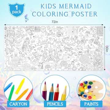 Mermaid Giant Coloring Poster for Kids 30 x 72 Inch, Mermaid Large Coloring Poster Sheets Tablecloth...