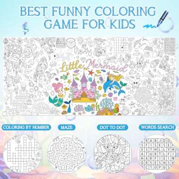 Mermaid Giant Coloring Poster for Kids 30 x 72 Inch, Mermaid Large Coloring Poster Sheets Tablecloth, Mermaid Themed Color-in Activities Games for Kids School Classroom Home Party Supplies Decorations
