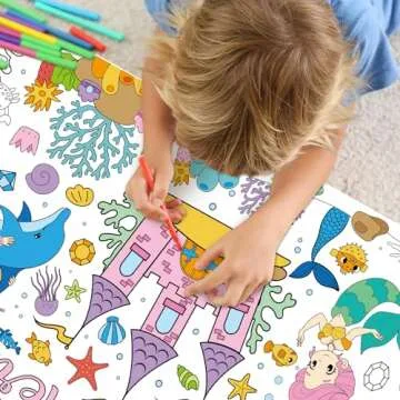 Mermaid Giant Coloring Poster for Kids 30 x 72 Inch, Mermaid Large Coloring Poster Sheets Tablecloth, Mermaid Themed Color-in Activities Games for Kids School Classroom Home Party Supplies Decorations