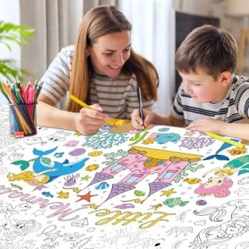 Mermaid Giant Coloring Poster for Kids 30 x 72 Inch, Mermaid Large Coloring Poster Sheets Tablecloth, Mermaid Themed Color-in Activities Games for Kids School Classroom Home Party Supplies Decorations