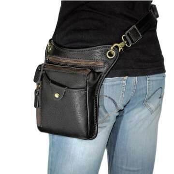 DK86 Genuine Leather hip bag Thigh Drop Leg Bag Waist fanny Pack for Men and Women Black