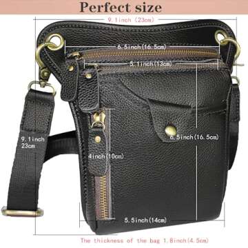 DK86 Genuine Leather hip bag Thigh Drop Leg Bag Waist fanny Pack for Men and Women Black