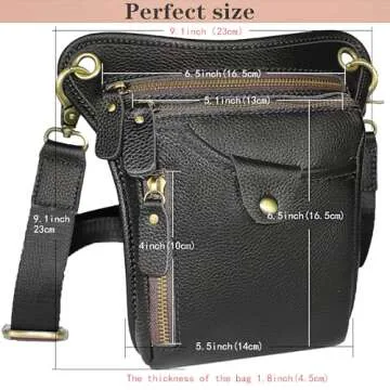 DK86 Genuine Leather hip bag Thigh Drop Leg Bag Waist fanny Pack for Men and Women Black