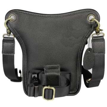 DK86 Genuine Leather hip bag Thigh Drop Leg Bag Waist fanny Pack for Men and Women Black