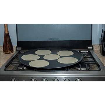 Comal Para Tortillas Grandes Redondo Para Estufas for Tortillas y Quesadilla Carbon Steel Heavy Duty Metal Handle (15.5 Inch)