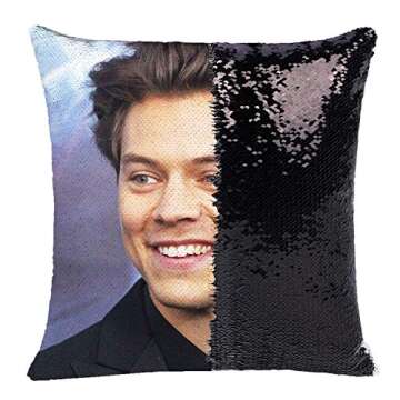 Funny Sequin Pillow Cover Gag Gifts Magic Reversible Home Decorative Cushion Cover 16x16 (Black, Pack of 1)