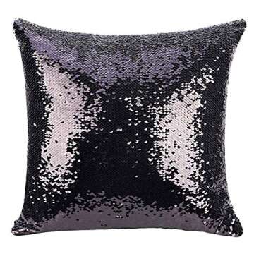 Funny Sequin Pillow Cover Gag Gifts Magic Reversible Home Decorative Cushion Cover 16x16 (Black, Pack of 1)
