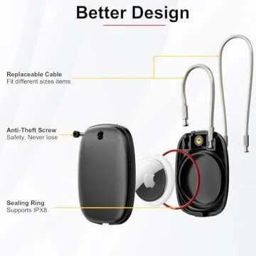 Waterproof AirTag Keychain Holder 2 Pack, Air tag Lock Case Compatible with Apple AirTags, Protective Airtag Holder Case with Wire Cable Keyring for Luggage, Key, Backpack, Black, Anti-Lost, Durable