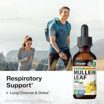 BIO KRAUTER Mullein Leaf Extract for Lungs - Sugar & Alcohol Free Mullein Tincture for Lung Cleanse ...