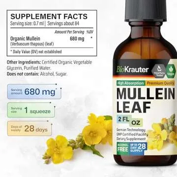 BIO KRAUTER Mullein Leaf Extract for Lungs - Sugar & Alcohol Free Mullein Tincture for Lung Cleanse & Detox - Vegan Respiratory Supplements - 2 Fl. Oz.
