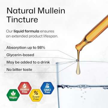 BIO KRAUTER Mullein Leaf Extract for Lungs - Sugar & Alcohol Free Mullein Tincture for Lung Cleanse & Detox - Vegan Respiratory Supplements - 2 Fl. Oz.