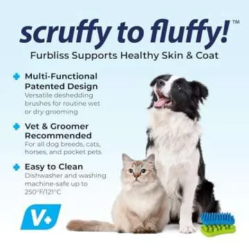 Vetnique Labs Furbliss Dog Brush for Small Dogs, Cats and Pets with Short Hair, Grooming Bathing Massaging Deshedding Multi-Functional Wet or Dry Silicone Brush (Short Hair Brush)