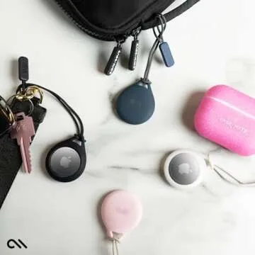 Case-Mate AirTag Holder - AirTag Keychain with Rugged Strap - Easy to Use, Protective Hard Shell Air Tag for Dog Collar, Cat Collar, Keys, Luggage, Backpack - 4 Pack (Clear, Black, Navy, Blush)