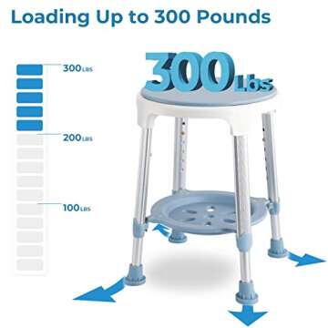 KSITEX Shower Chair Stool for Inside Shower, Small Corner Plastic Stool for Shower 300 Lb,360° Swivel Bath Shower Seat for Seniors Adults Sitting, Adjustable Bathtub Stool with Storage Tray