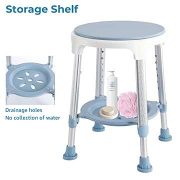 KSITEX Shower Chair Stool for Inside Shower, Small Corner Plastic Stool for Shower 300 Lb,360° Swivel Bath Shower Seat for Seniors Adults Sitting, Adjustable Bathtub Stool with Storage Tray