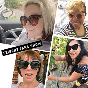 FEISEDY Retro Oversized Square Horn Sunglasses UV400 Protection