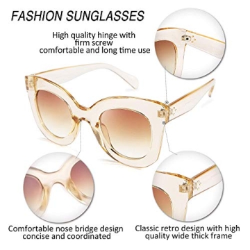 FEISEDY Retro Oversized Square Horn Sunglasses UV400 Protection