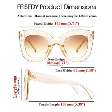 FEISEDY Retro Oversized Square Horn Sunglasses UV400 Protection