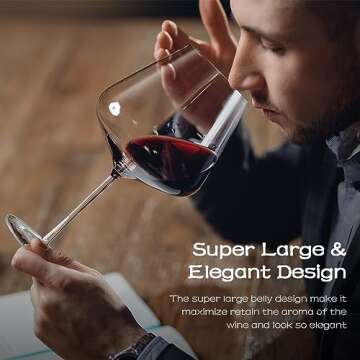 Chouggo Super Large 28Oz Wine Glasses Set of 2, Hand Blown Crystal Red Wine or White Wine Burgundy G...