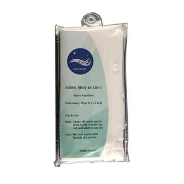 River Dream Snap in Fabric Shower Curtain Liner Replacement - 70W x 54H, White, with Magnets-Detachable Liner…
