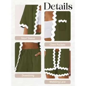 ARTFREE Women's Stylish Summer Pajama Sets in Army Green