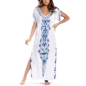 Bsubseach Women's Kaftan Dress - Stylish Embroidered Swim Cover Up
