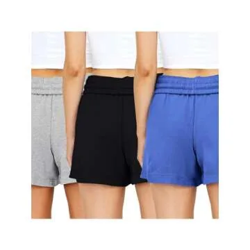 AUTOMET Womens Sweat Shorts Casual Summer Drawstring Comfy Elastic High Waist Running Clothes with Pockets 3 Pack: Black&Grey&Blue M