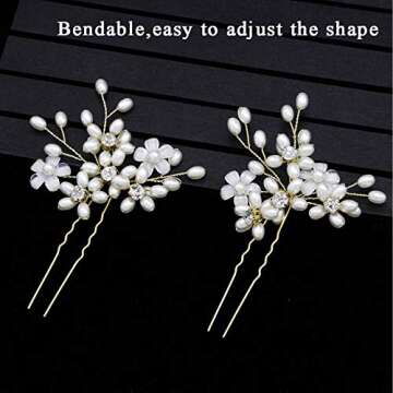 Sppry Wedding Hair Pins (3 Pcs) - Elegant Pearl Floral Crystal Hair Accessories for Bridal Women (Gold)