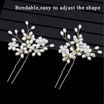 Sppry Wedding Hair Pins (3 Pcs) - Elegant Pearl Floral Crystal Hair Accessories for Bridal Women (Gold)