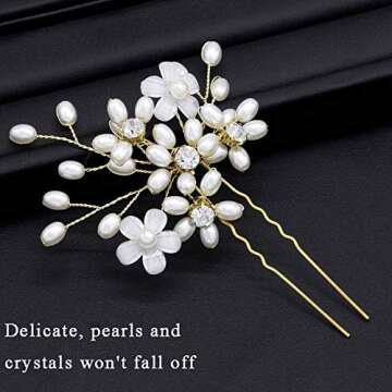 Sppry Wedding Hair Pins (3 Pcs) - Elegant Pearl Floral Crystal Hair Accessories for Bridal Women (Gold)