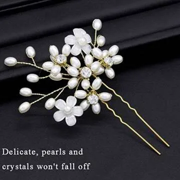 Sppry Wedding Hair Pins (3 Pcs) - Elegant Pearl Floral Crystal Hair Accessories for Bridal Women (Gold)