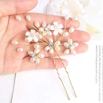 Sppry Wedding Hair Pins (3 Pcs) - Elegant Pearl Floral Crystal Hair Accessories for Bridal Women (Gold)