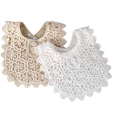 MeruniSkyBirds 2 Pack Baby Drool Bibs,Drooling and Teething Bibs Lace Fake Collar Bib Set for Toddle...