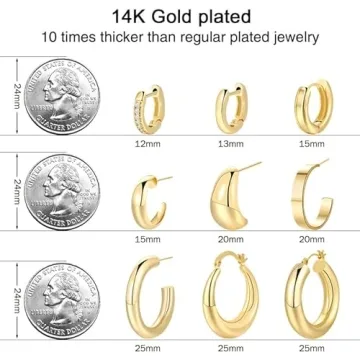 Trendy Gold Hoop Earrings Set Hypoallergenic Stylish