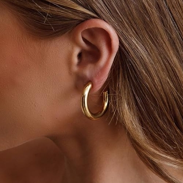 Trendy Gold Hoop Earrings Set Hypoallergenic Stylish
