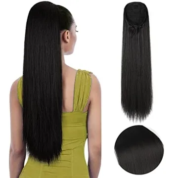 SEIKEA 28" Ponytail Extensions Drawstring Long Straight Fake Pony Tail Natural Soft Clip in Hair Ext...