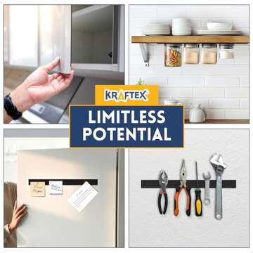 Kraftex Magnetic Tape [5pk, 1ft x 160mil] Magnet Strips with Adhesive Backing. Heavy Duty and Strong Magnet Tape for Crafts, Mounting Tools and DIY. Magnetic Strips with Super Sticky Back