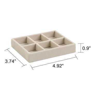 Frebeauty Small Jewelry Tray Set,Stackable Velvet Jewelry Organizer Tray,Mini Jewelry Drawer Organizer,Drawer Inserts,4.92 x 3.74 x 0.9 Inches,Earring Organizer for Women(Set 4,Beige)