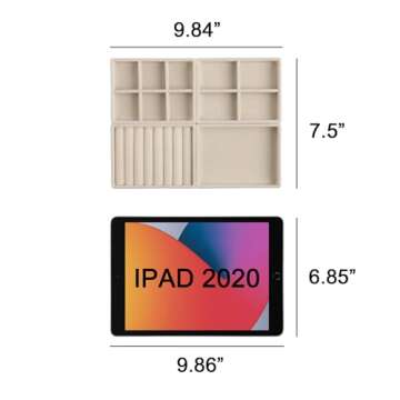 Frebeauty Small Jewelry Tray Set,Stackable Velvet Jewelry Organizer Tray,Mini Jewelry Drawer Organizer,Drawer Inserts,4.92 x 3.74 x 0.9 Inches,Earring Organizer for Women(Set 4,Beige)