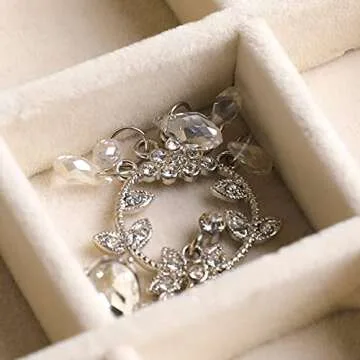 Frebeauty Small Jewelry Tray Set,Stackable Velvet Jewelry Organizer Tray,Mini Jewelry Drawer Organizer,Drawer Inserts,4.92 x 3.74 x 0.9 Inches,Earring Organizer for Women(Set 4,Beige)