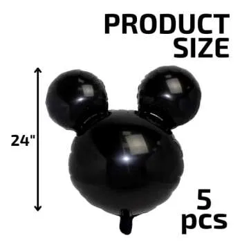 10 PCS Black Mouse Head Foil Balloons for Kids 24" Murine Mylar Balloons for 1st Birthday Mouse Head for Kids Party Decoration and Birthday Party Supplies