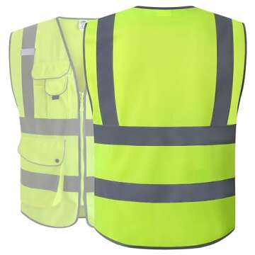 JKSafety 9 Pockets Class 2 High Visibility Zipper Front Safety Vest With Reflective Strips,Meets ANS...
