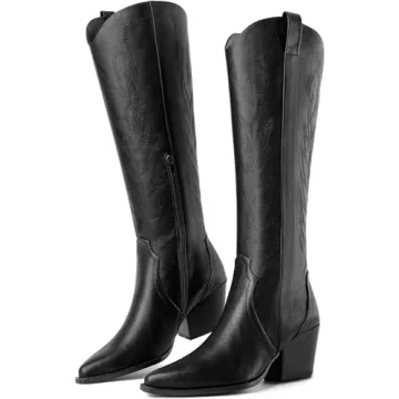 Stylish Susanny Black Cowboy Boots for Trendy Women