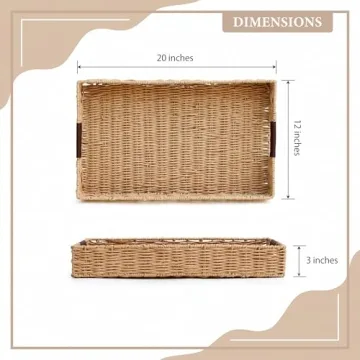 Handwoven Rattan Tray with Leather Handles - Versatile & Elegant