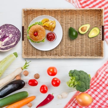 Handwoven Rattan Tray with Leather Handles - Versatile & Elegant