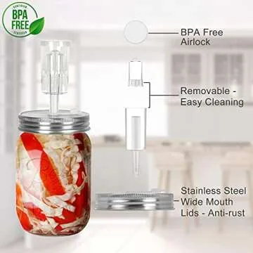 Fermentation Kit-4 Glass Fermentation Weights,4 Fermenting Lids,4 airlocks,4 Silicone Rings,5 Silicone Grommet for Wide Mouth Mason Jar for Sauerkraut,Vegetables and Other Fermented Food
