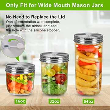 Fermentation Kit-4 Glass Fermentation Weights,4 Fermenting Lids,4 airlocks,4 Silicone Rings,5 Silicone Grommet for Wide Mouth Mason Jar for Sauerkraut,Vegetables and Other Fermented Food